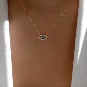 Elegant Gold Emerald Rhinestone Evil Eye Necklace